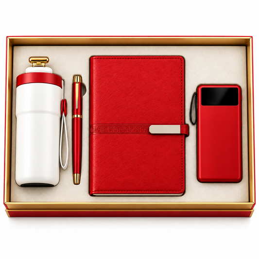 Crimson Prestige | Customized Red and White Corporate Gift Set