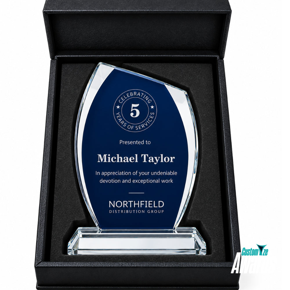 Trophée de reconnaissance des employés en cristal bleu