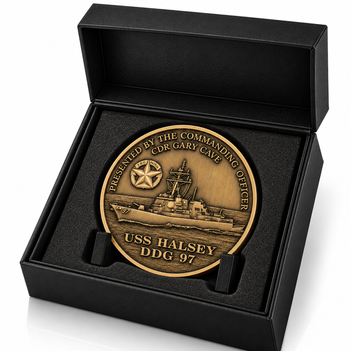 Benutzerdefinierte USS Halsey Challenge Coin – Antikmessing Navy Command Coin