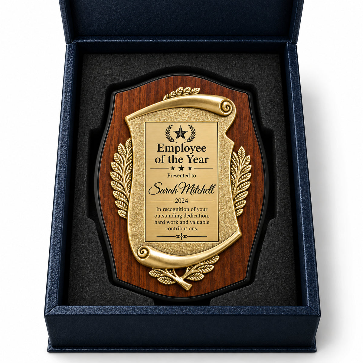 Gold Scroll Walnut | Catholic Cemetery Article Recognition Award