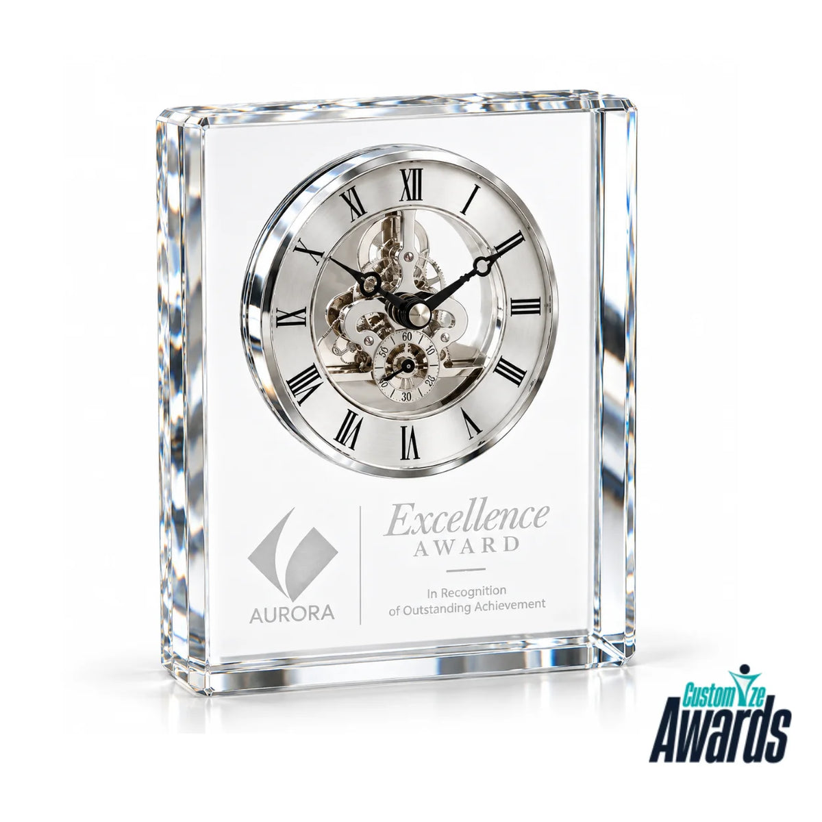 Aurora Excellence | Custom Crystal Clock Recognition Award