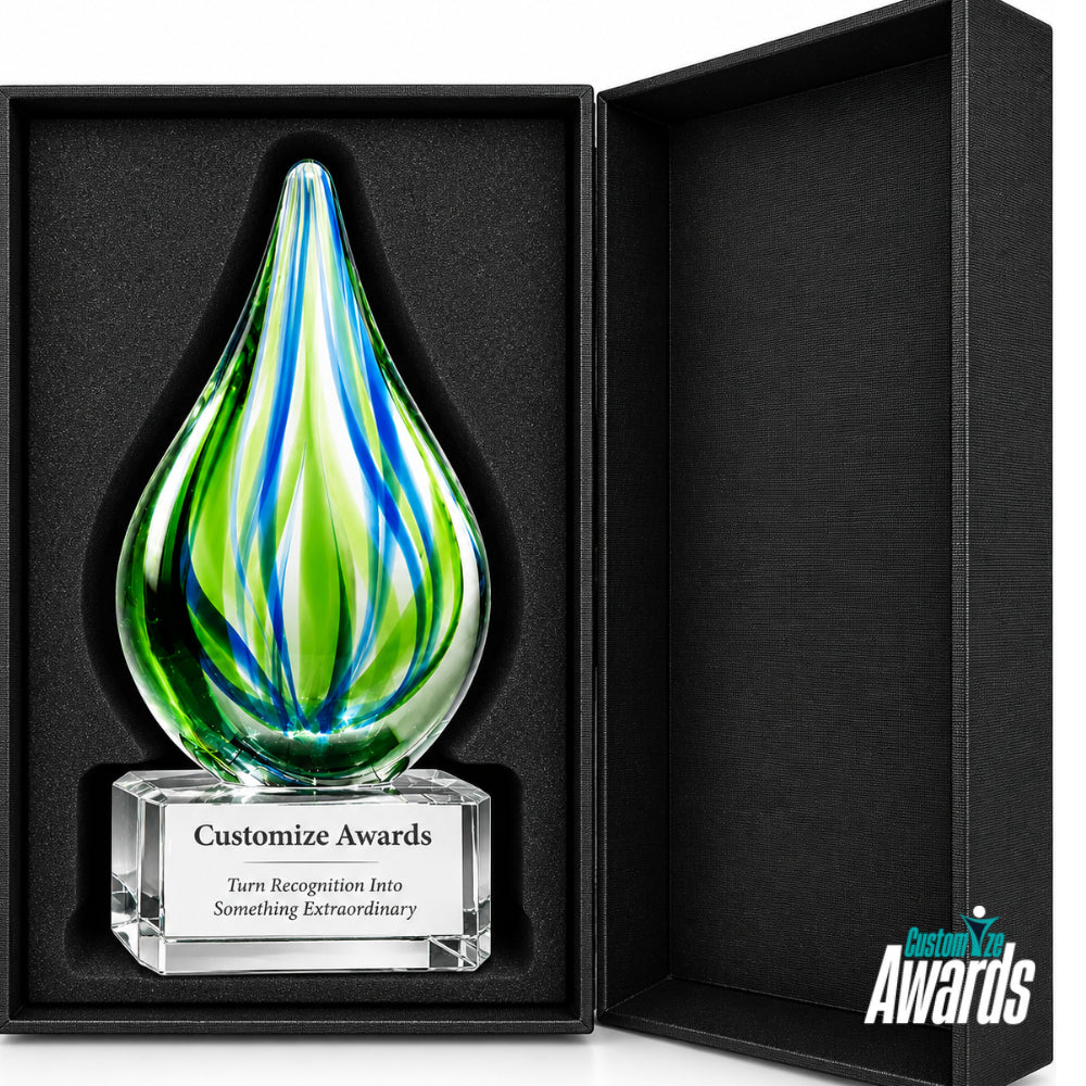 Droplet Art Glass | Trophée de reconnaissance en verre personnalisé
