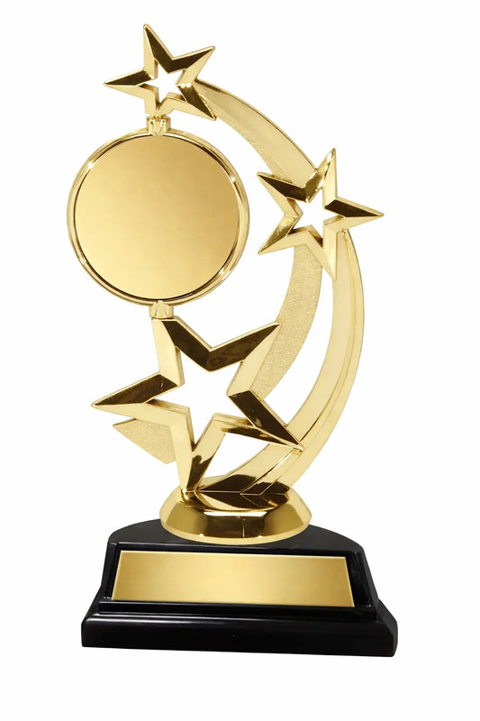 Gold trophy with stars on a white background