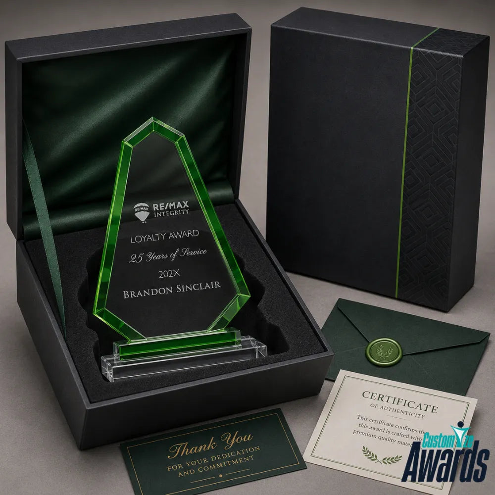 Green Faceted | Custom Engraved Recognition Crystal Award