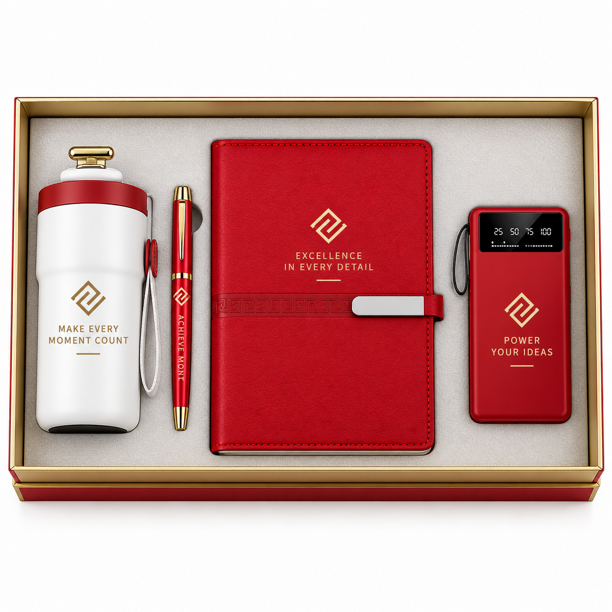 Crimson Prestige | Customized Red and White Corporate Gift Set