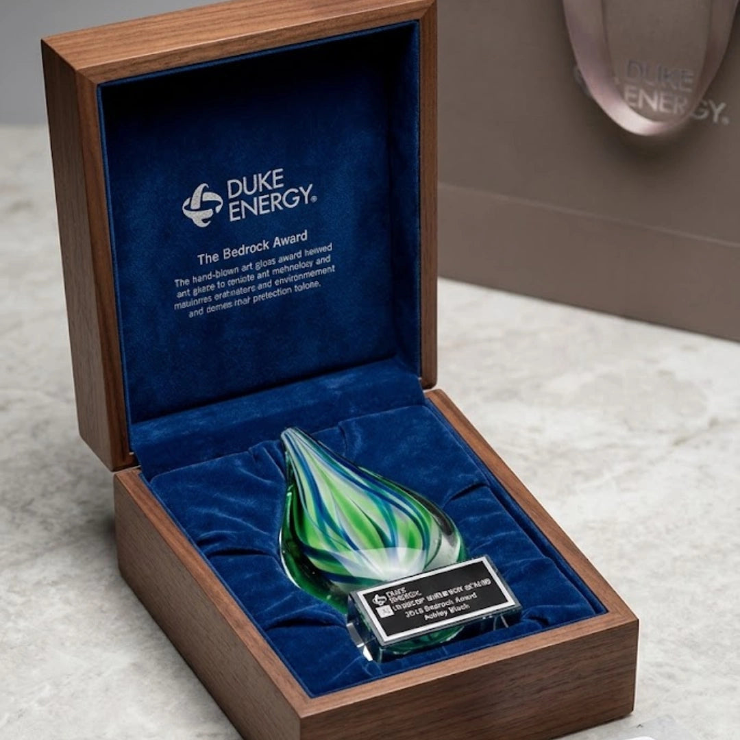 Droplet-Shaped Art Glass Award with Clear Crystal Base