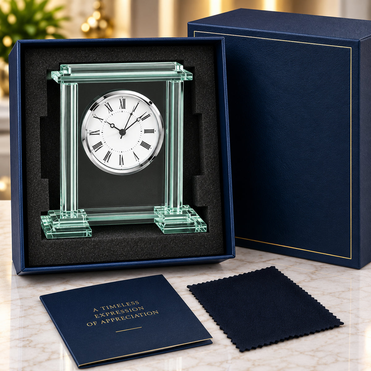 Senior Elegance | Custom Retirement Crystal Clock Award