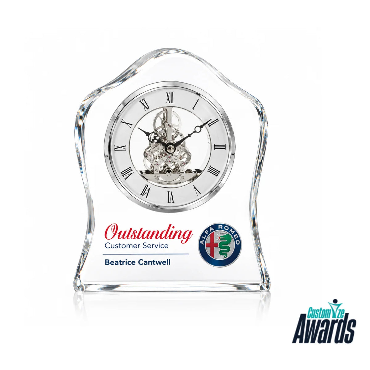 Timeless Crest | Custom Customer Service Crystal Clock Award