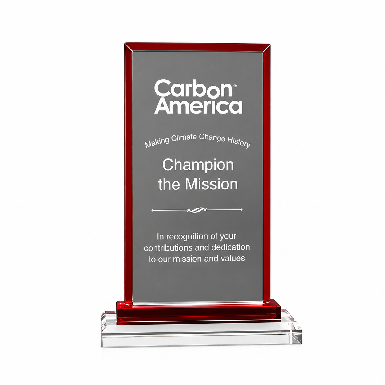 Red Trim Rectangle Crystal Award β Custom Engraved Recognition Trophy