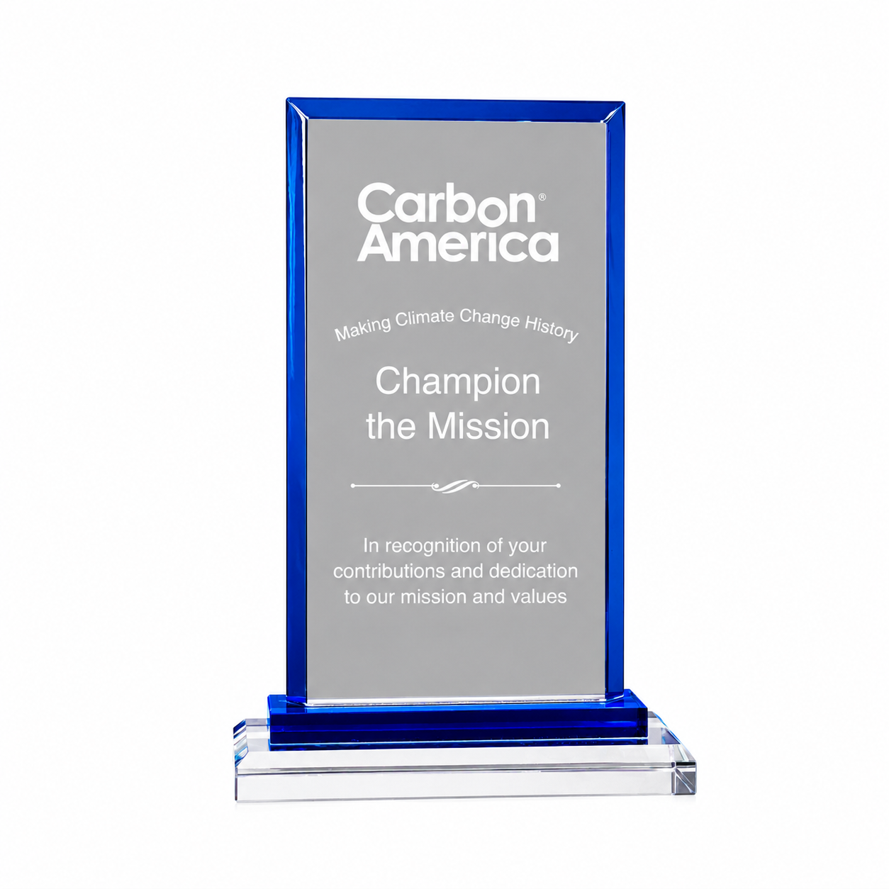 Blue Trim Rectangle Crystal Award β Custom Engraved Recognition Trophy