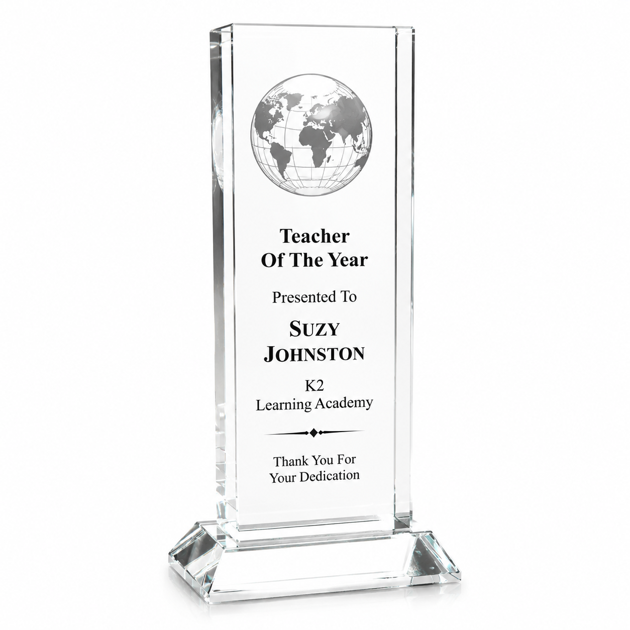 Crystal Globe Column β Custom Engraved Award for Excellence