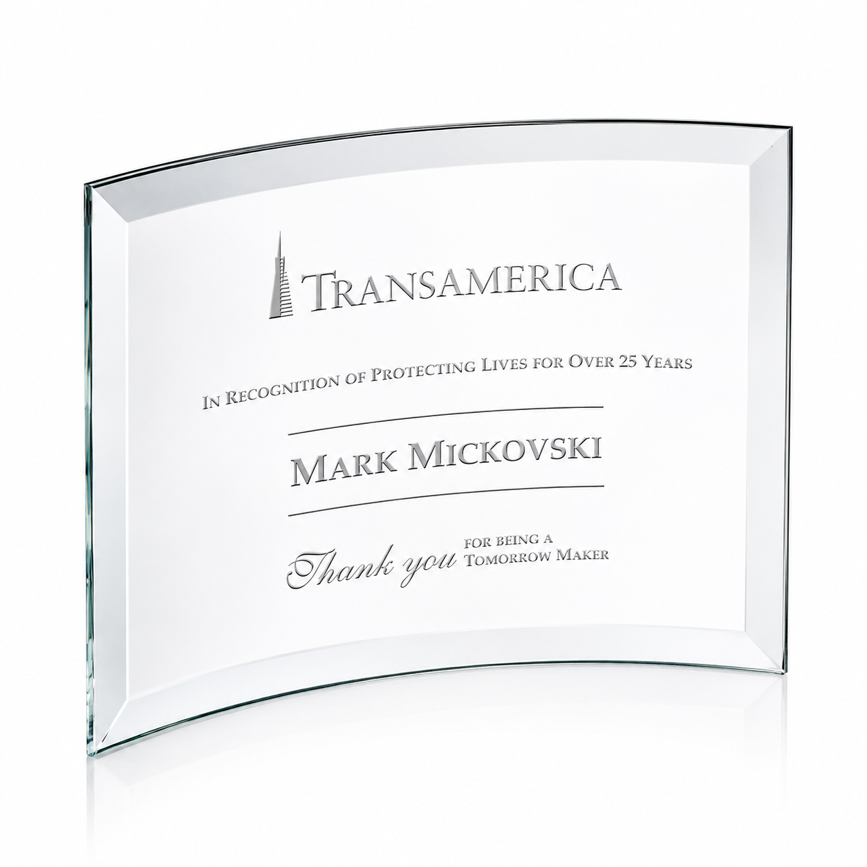 Madison Crescent Glass Award | Clear Recognition Plaque Trophy