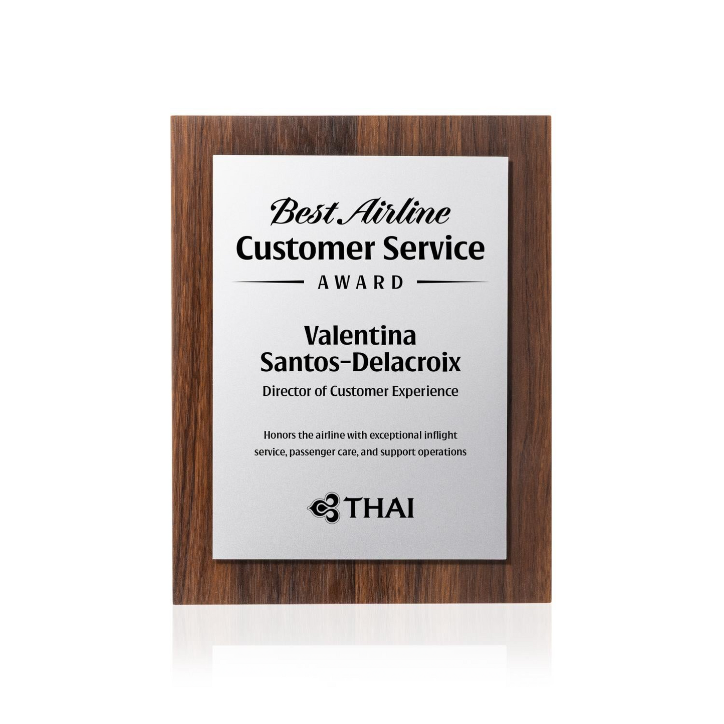 Millsboro Walnut & Silver Recognition Plaque β Custom Printed Employee Award