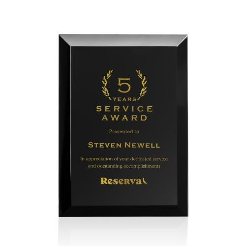 Merano Gold Recognition Plaque | Black Piano Finish Award with Gold Engraving