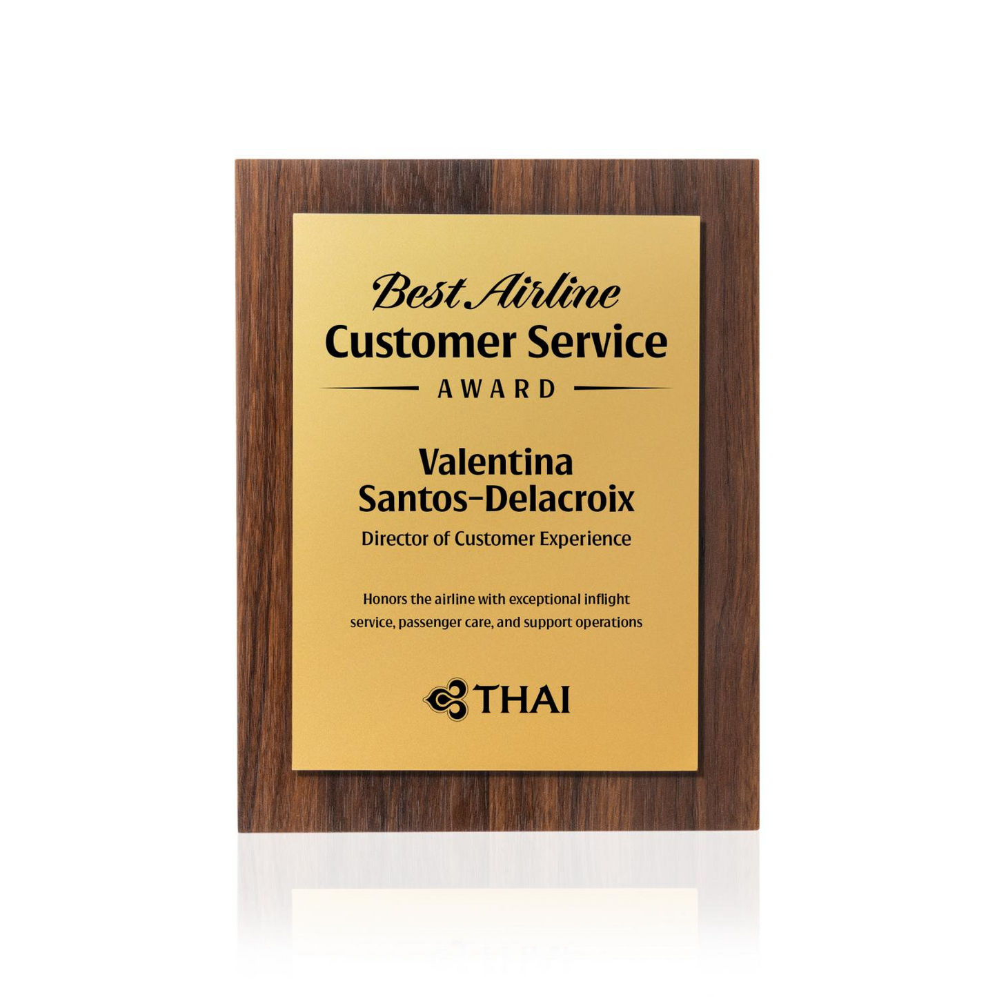 Millsboro Walnut & Gold Recognition Plaque | Custom Printed Employee Award
