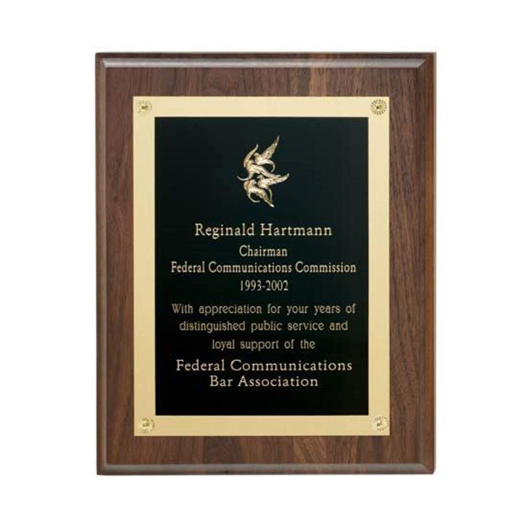 Walnut Recognition Plaque with Gold Edge Plate β Custom Engraved Executive Award