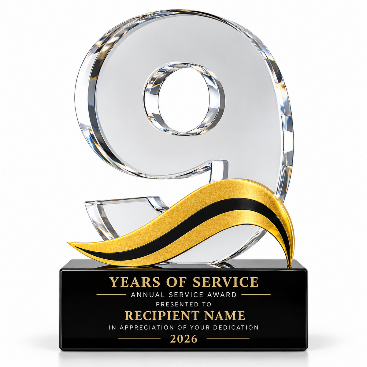 Golden Halo | Custom Crystal 9 Year Service Recognition Award