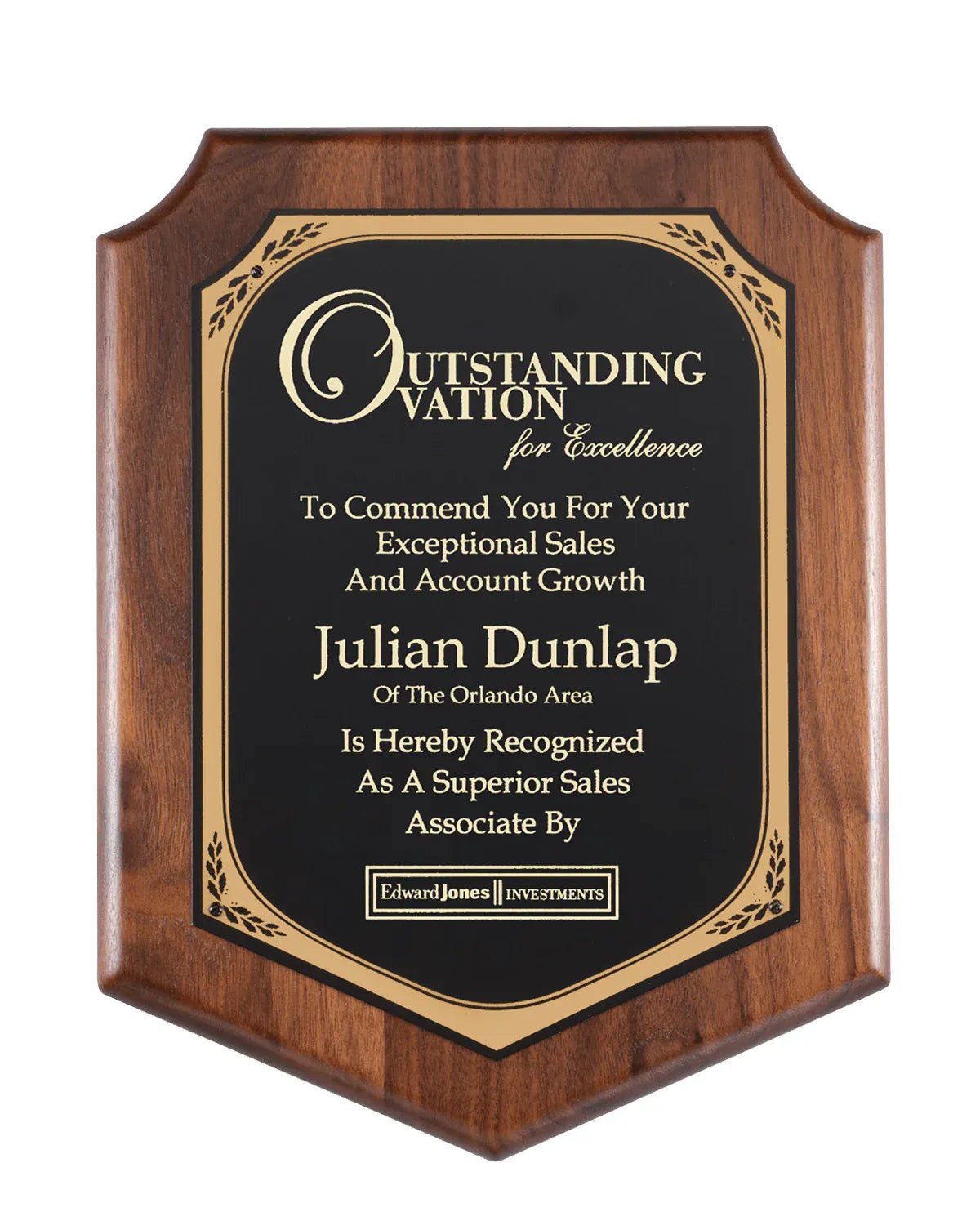 Genuine Walnut Notched Wedge Plaque - Customize Awards