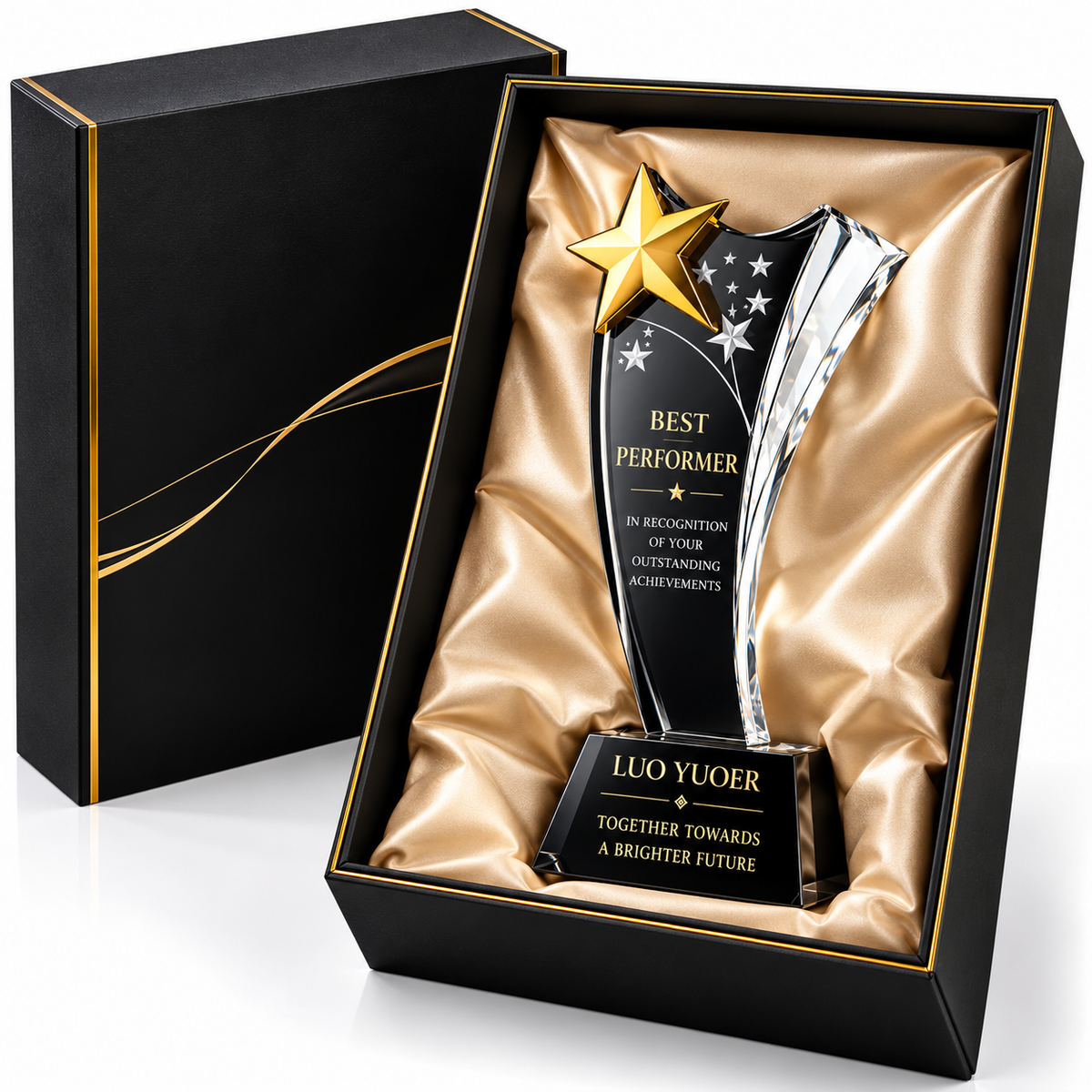 Personalized sweeping crystal award with silver details for Thanksgiving gratitude events