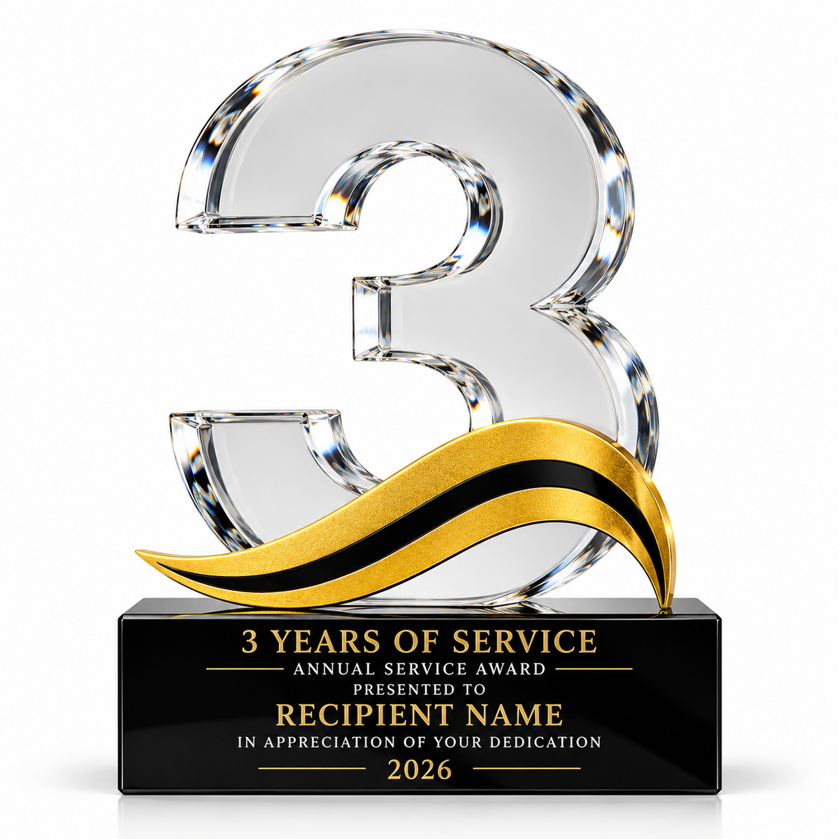 Golden Arc | Custom Crystal 3 Year Service Recognition Award