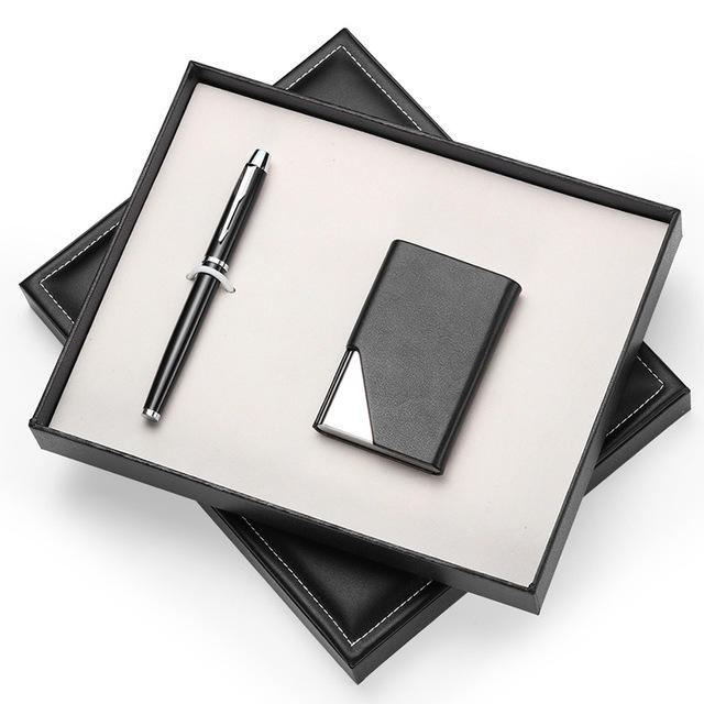 Modern Edge | Customized Black Pen and Card Holder Gift Set