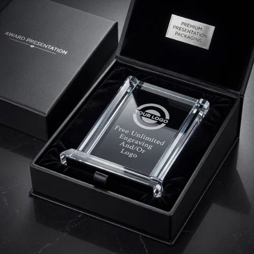 Cool Blue Rectangle Crystal Award – Personalized Engraved Trophy