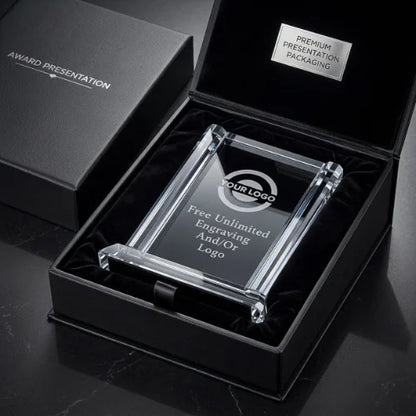 Cool Blue Rectangle Crystal Award – Personalized Engraved Trophy
