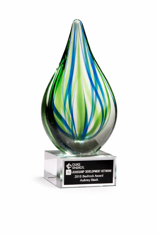 Droplet-Shaped Art Glass Award with Clear Crystal Base