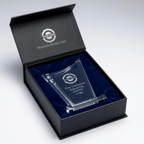 Cool Blue Accent Crystal Award – Personalized Engraved Trophy