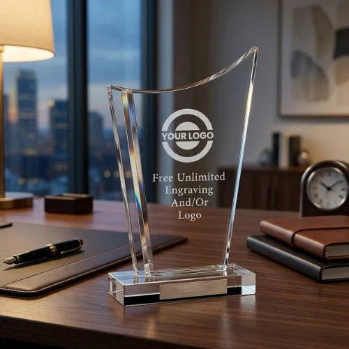 Cool Blue Accent Crystal Award – Personalized Engraved Trophy