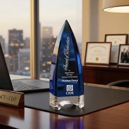 Personalized Culmination Indigo Crystal Award Trophy