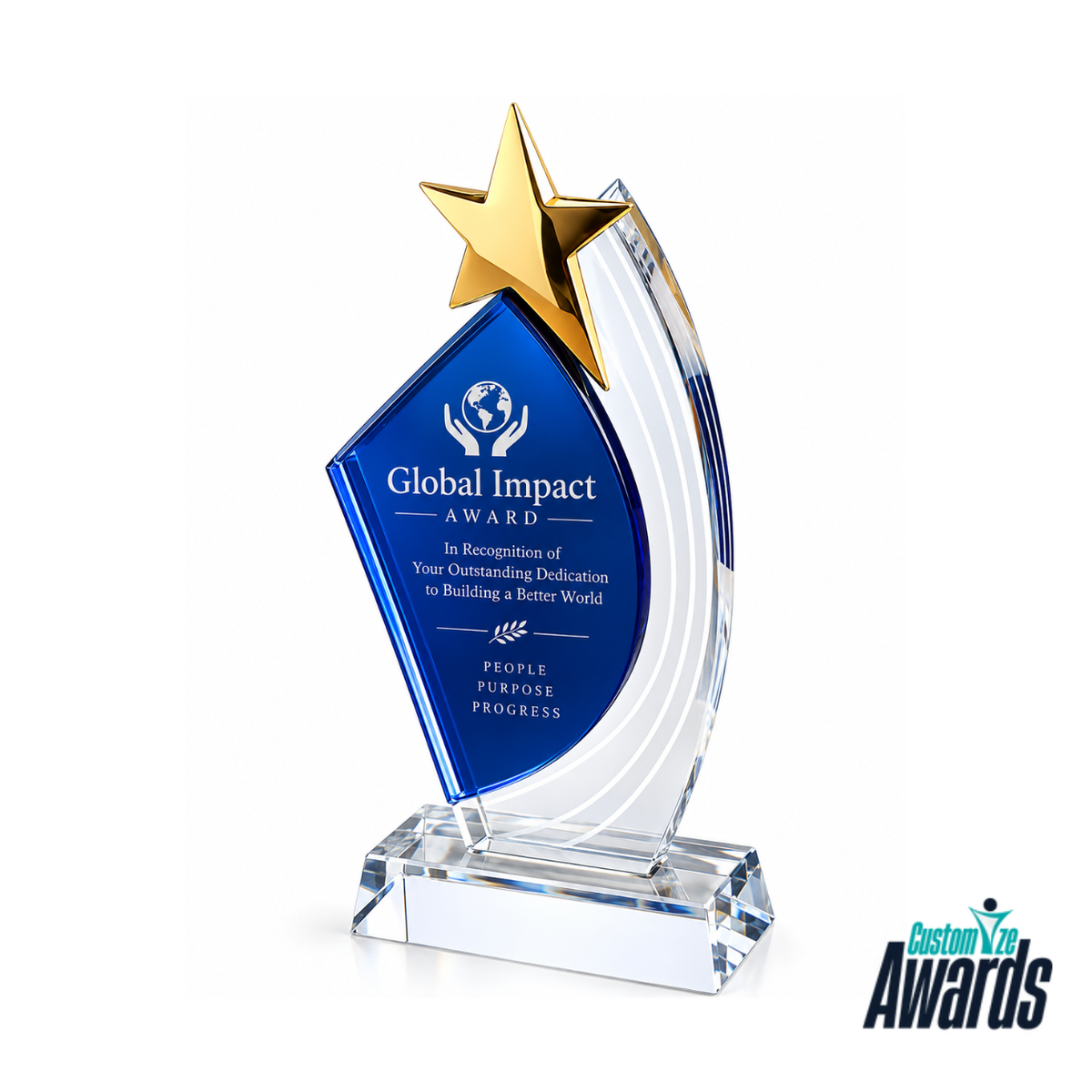 Blue Starshine | Custom Crystal Global Impact Achievement Award