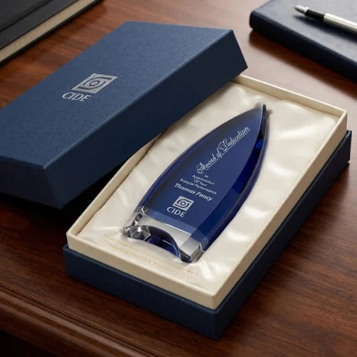 Personalized Culmination Indigo Crystal Award Trophy