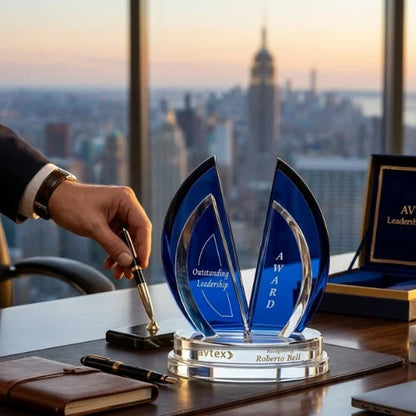 Personalized Leadership Flight Indigo Crystal Award