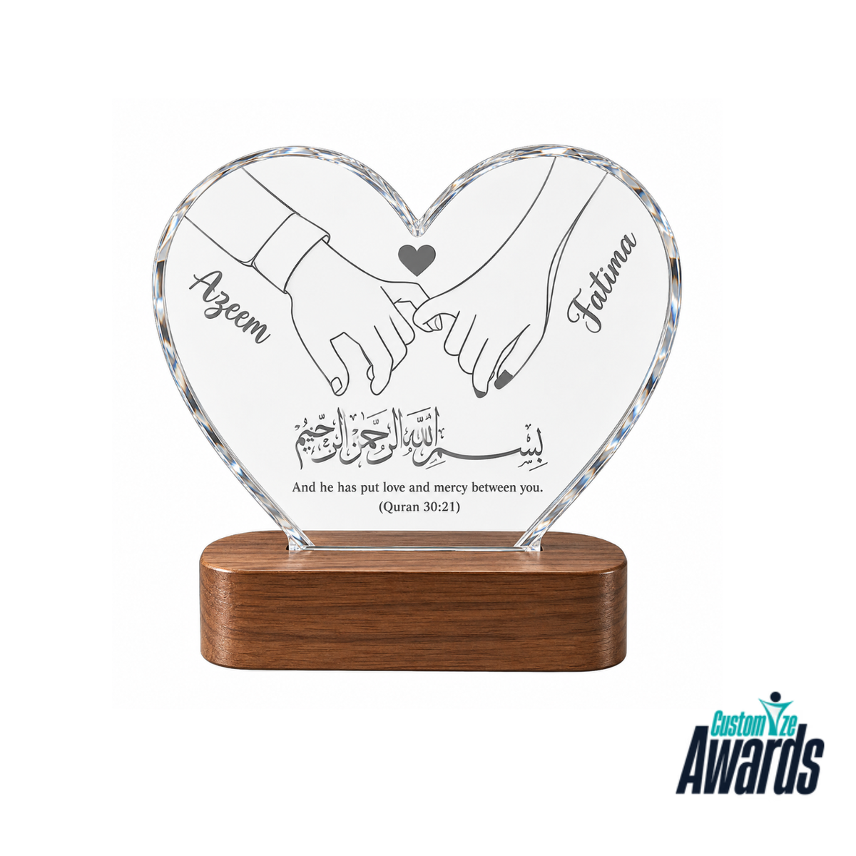 Eternal Hearts | Personalized Islamic Wedding Crystal Award