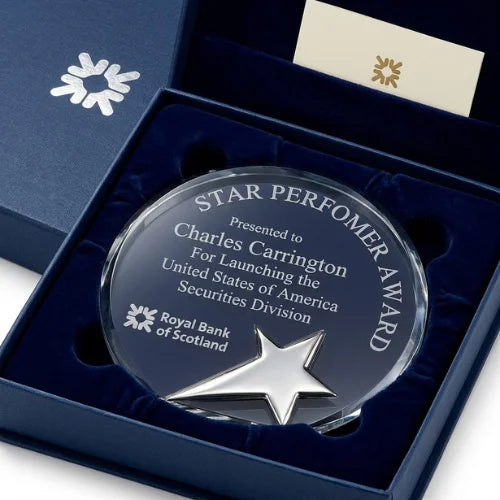 Circle Crystal Star Award with Blue Accent Base