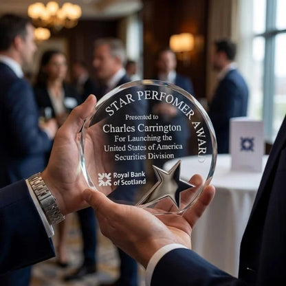 Circle Crystal Star Award with Blue Accent Base