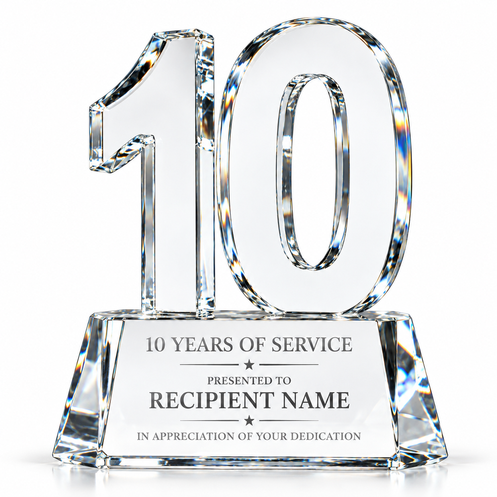 Noble Rise | Custom Crystal 10 Years of Service Recognition Award