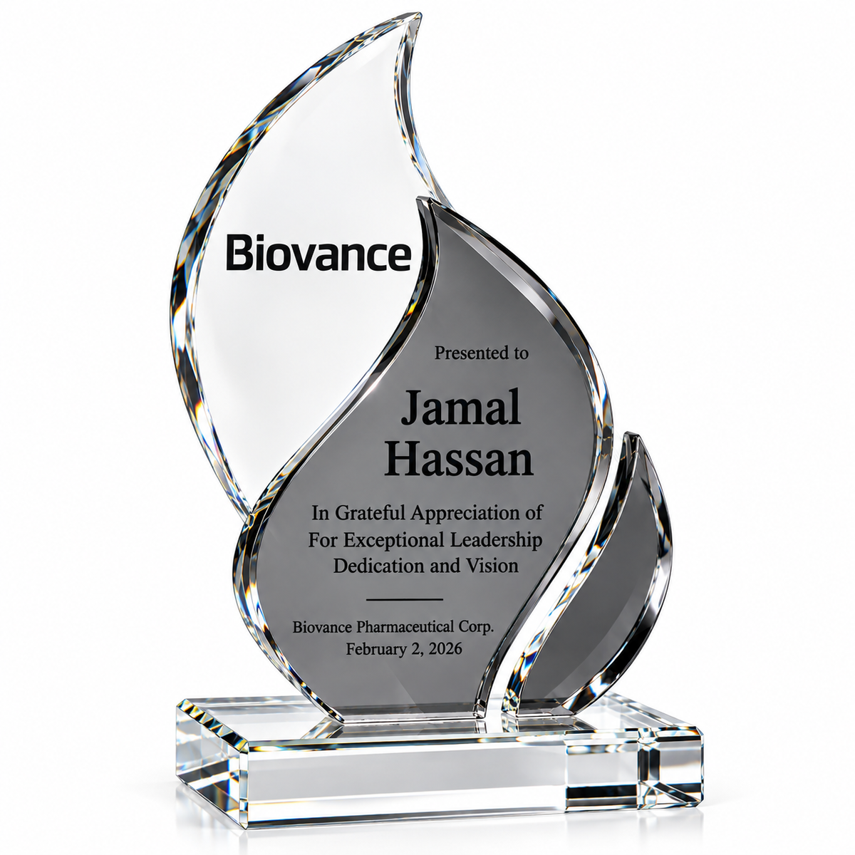 Leaf Acrylic | Custom Glass Plaque for Employees