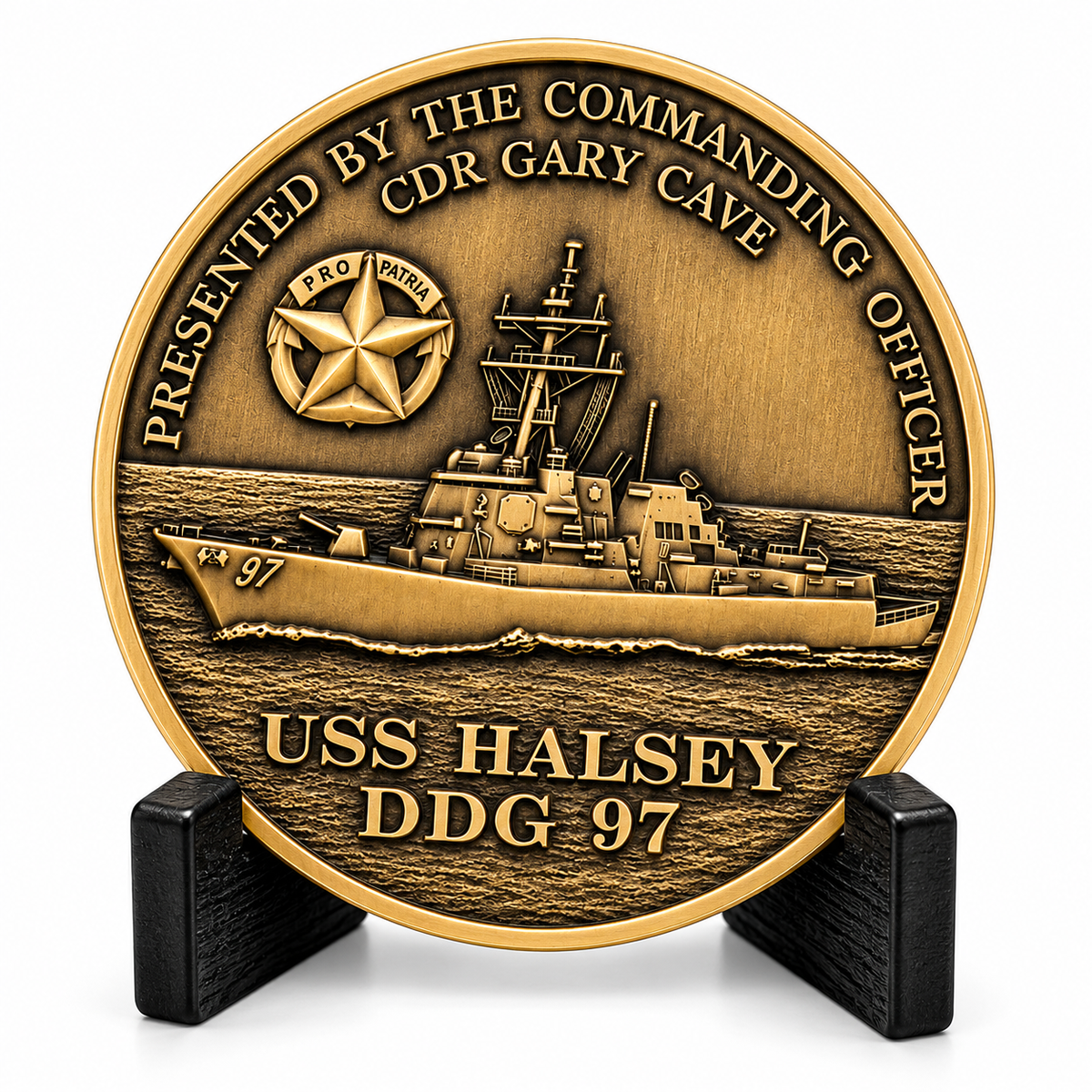 Benutzerdefinierte USS Halsey Challenge Coin – Antikmessing Navy Command Coin