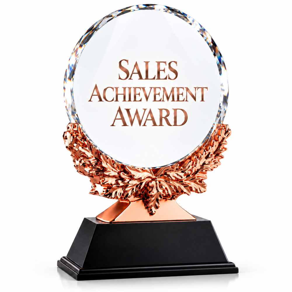 Copper Laurel | Custom Crystal Sales Achievement Award