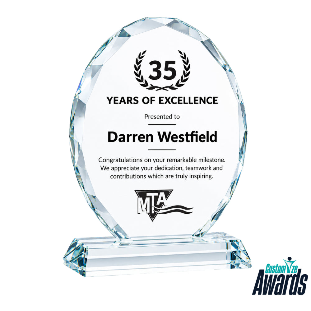 Faceted Edge Oval | Personalized Crystal Recognition Award