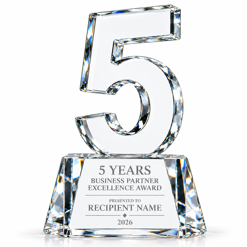 Noble Rise | Custom Crystal 5 Years of Service Recognition Award