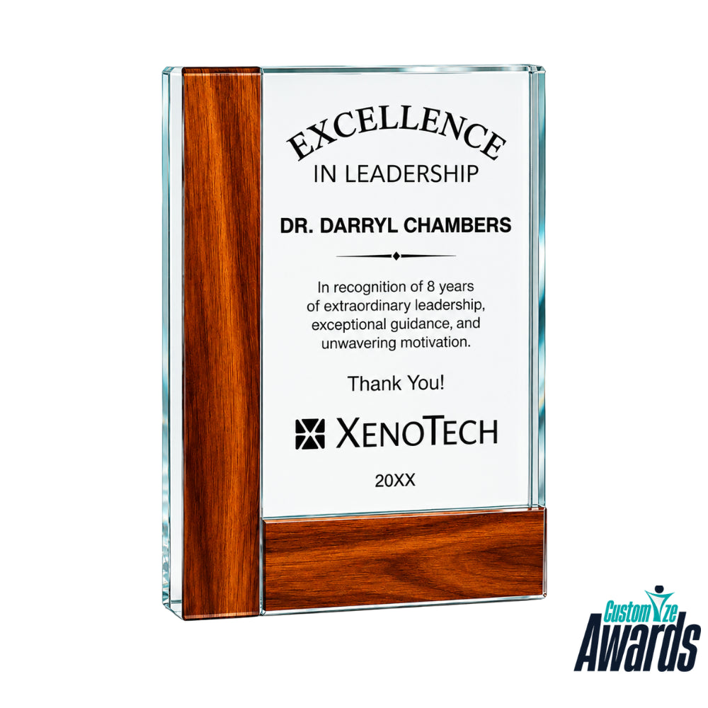 Premium Rectangle | Wood Edge Recognition Crystal  Award