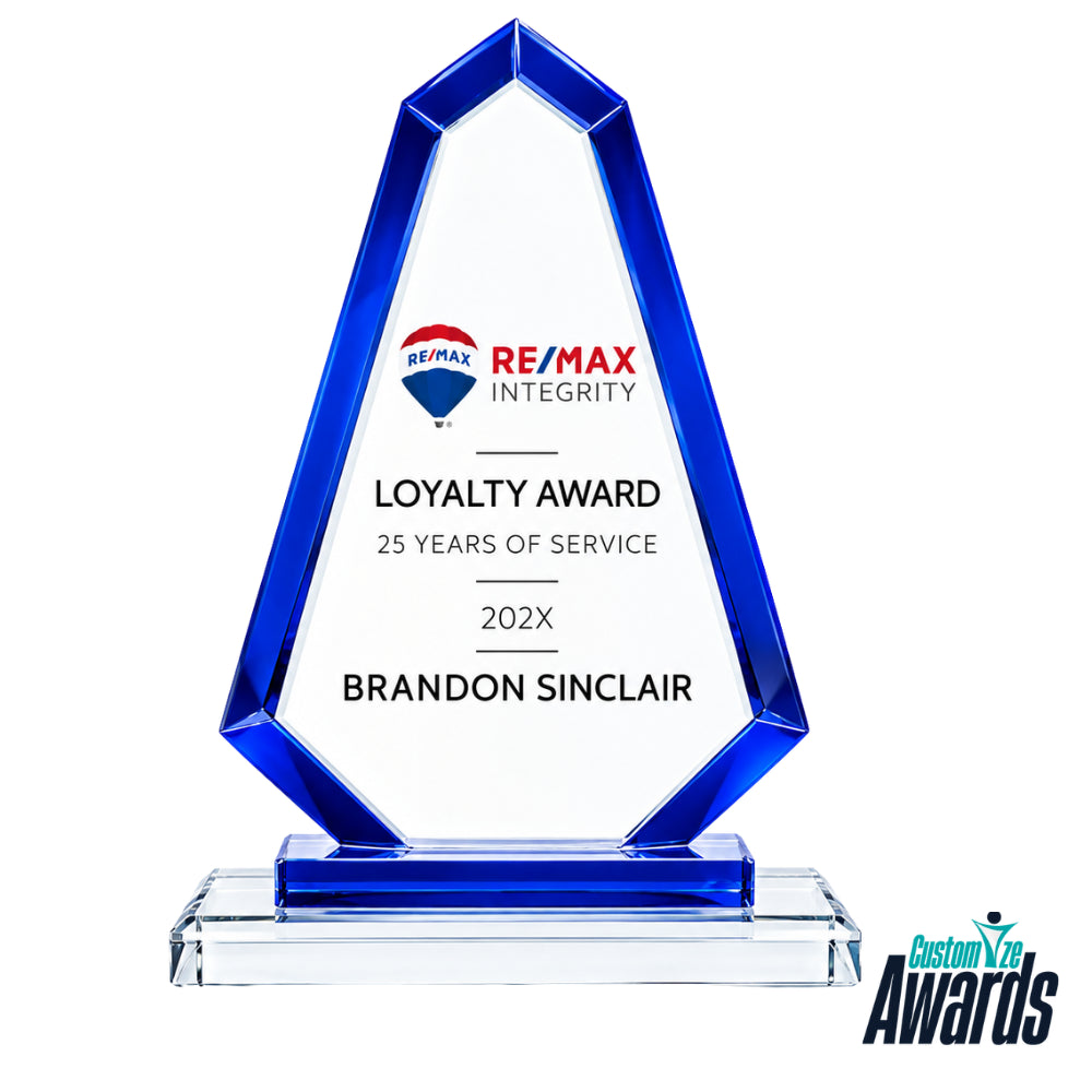 Blue Trim Apex | Custom Engraved Recognition Crystal  Award