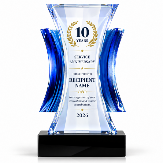 Azure Prestige | Custom Blue Crystal 10 Year Service Anniversary Award