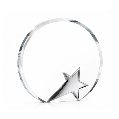 Circle Crystal Star Award with Blue Accent Base