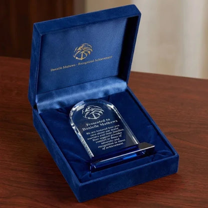 Personalized  Cool Blue Arch Crystal Award