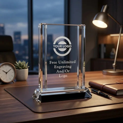 Cool Blue Rectangle Crystal Award – Personalized Engraved Trophy