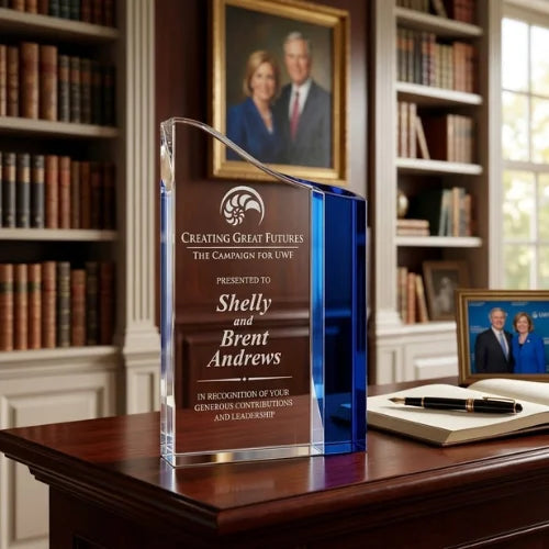 Personalized Faceted Wave Crystal Award